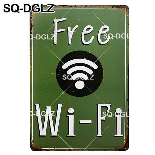 [SQ-DGLZ] Wi-Fi зона жестяная вывеска Настенный декор Бесплатный WiFi доступен здесь металлические поделки живопись таблички нет WiFi художественный плакат - Цвет: 0100