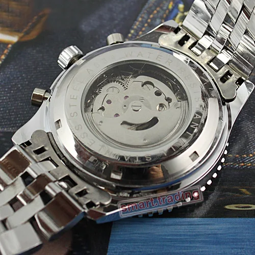 

classique Aviator acier inoxydable complet de luxe calendrier Date jour affichage emballage cadeau hommes montre mecanique
