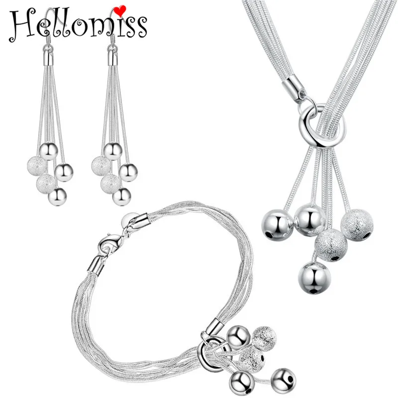 

Silver Sterling Jewelry Sets for Women Beads Necklace Bracelet Earrings 3 Pcs Wedding Jewelry Set for Brides Conjunto De Joias