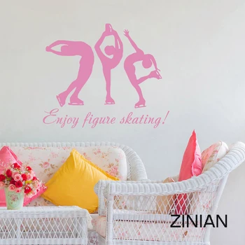 Figure Skating Wall Decals Girls Silhouette Sport Ice Dancing Wall Stickers Bedroom Wall Decor Wallpaper Girl Room Mural Z501