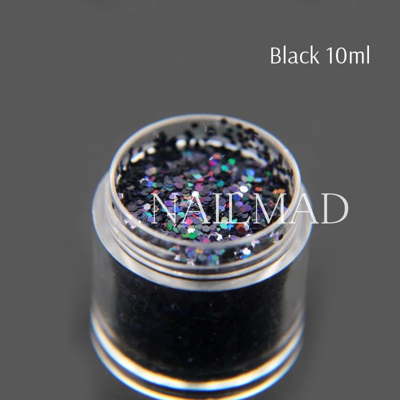 Laser Black 10ml 1 мм шестиугольные лазерные блестки для ногтей голографические блестки с голографическим блеском для украшения ногтей - Цвет: Laser Black 10ml
