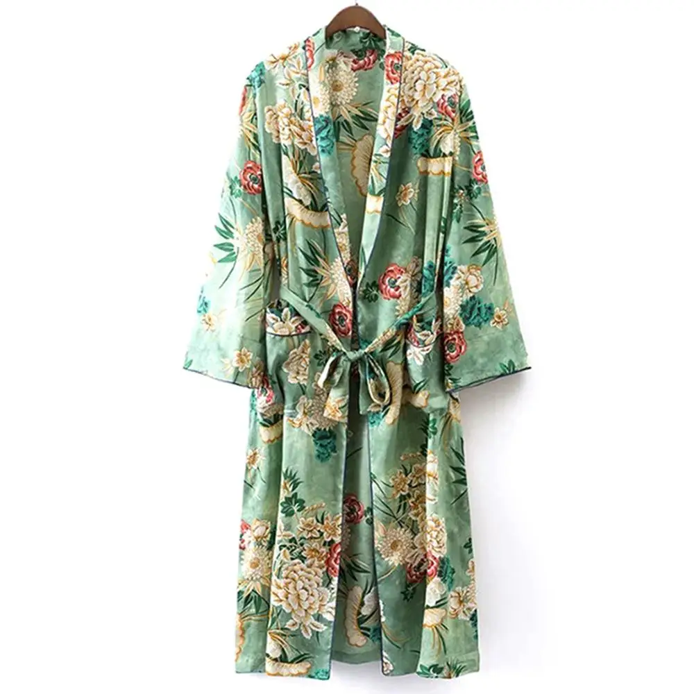 Женский винтажный кардиган с цветочным принтом пальто открытым стежком и поясом