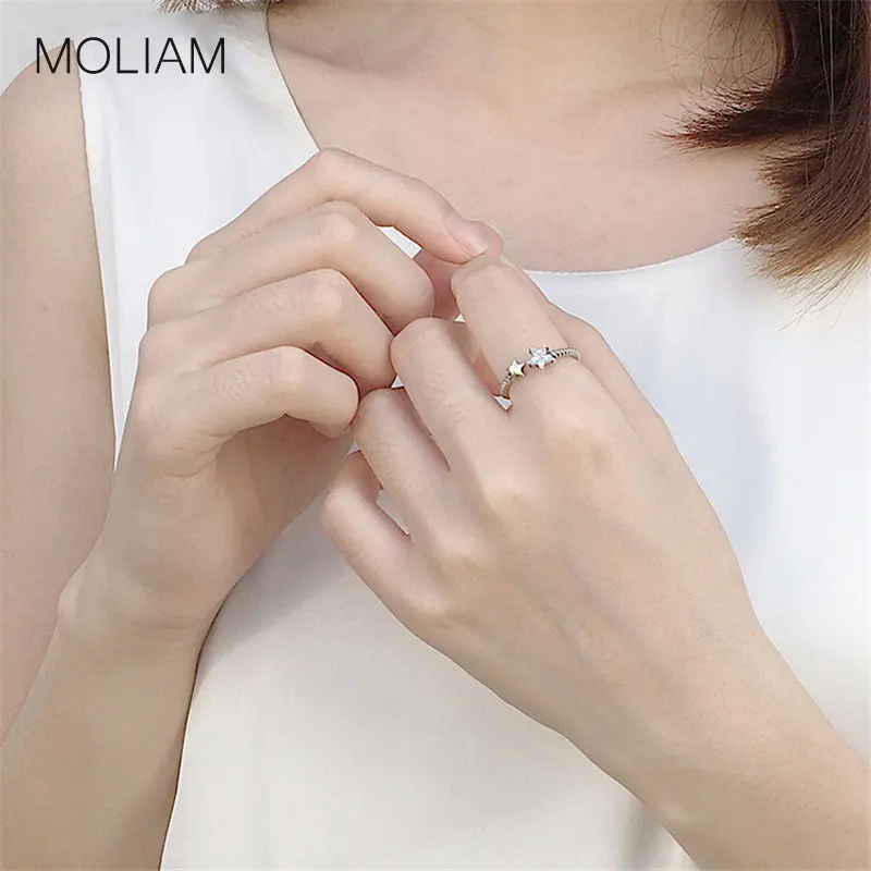 MOLIAM Настоящее серебро 925 пробы Открытое кольцо со звездой для женщин черный/белый
