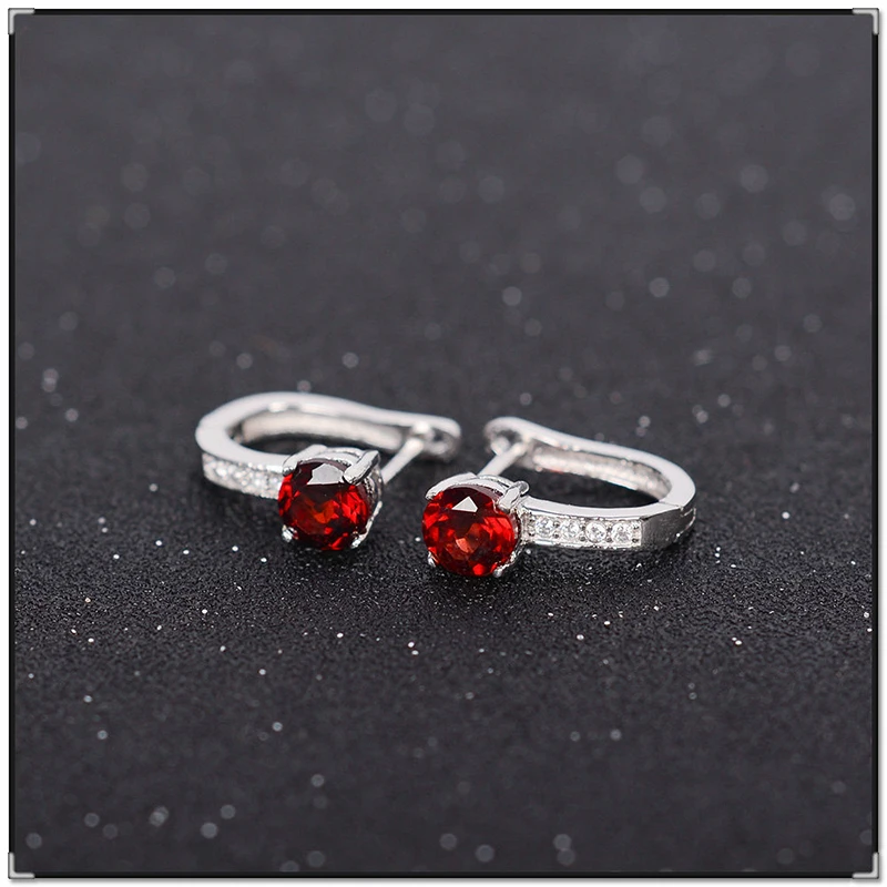 Мода Красный Гранат обруч серьги нержавеющая сталь 5 мм * природный гранат Лидер