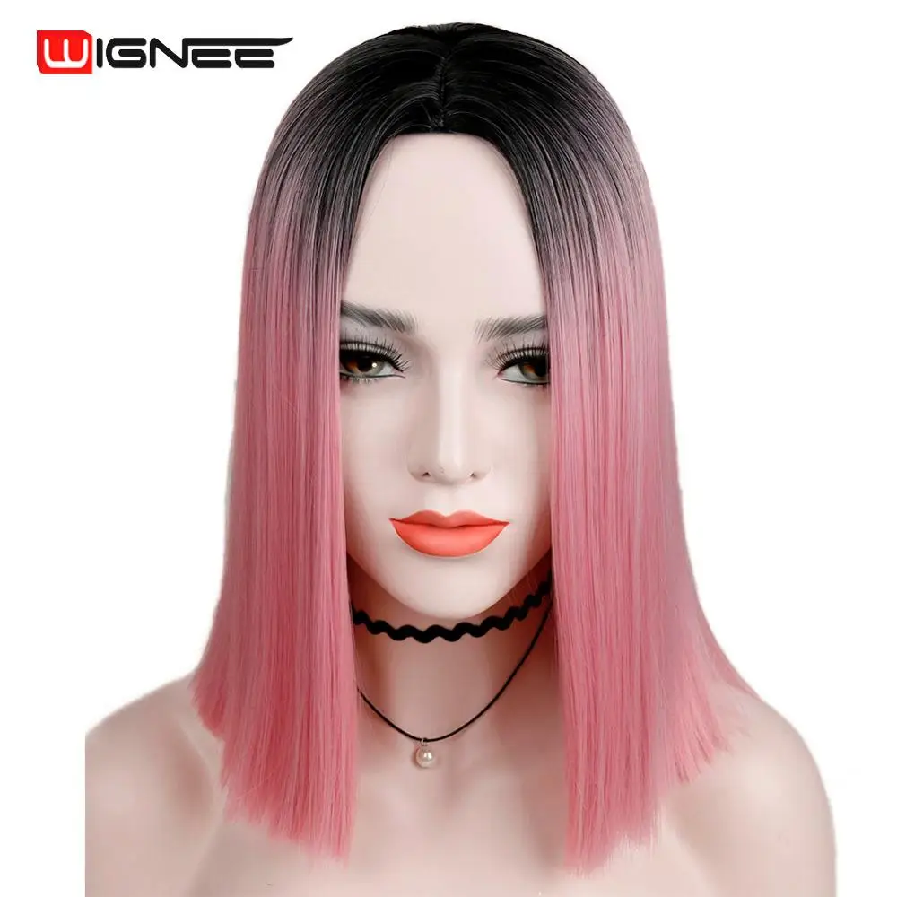 WigneeGBA17101 Wignee, короткие прямые волосы, парик пепельный блонд, синтетические парики для женщин, средняя часть, высокая плотность, машинные парики, бесклеевые волосы для косплея - Цвет: WigneeGBA17101