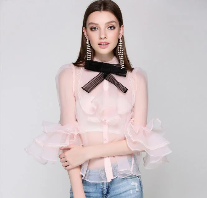 Женская прозрачная ажурная сетчатая пряжа элегантная женская офисная рубашка с