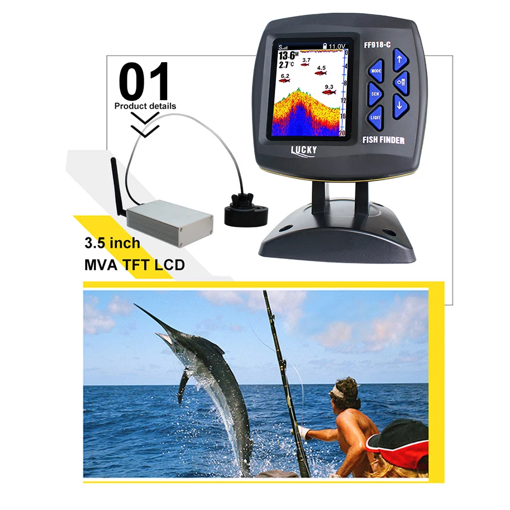 LUCKY fish finder 300 м беспроводной 3,5 дюймовый ЖК-эхолот локатор для рыб лодка эхолот сигнализация детектор рыб