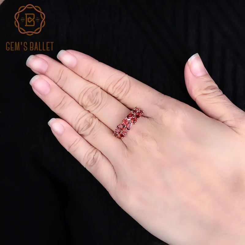 GEM'S балетное 925 пробы, серебряное, розовое золото, обручальное кольцо 2.47Ct, натуральный красный гранат, драгоценный камень, кольца для женщин, хорошее ювелирное изделие