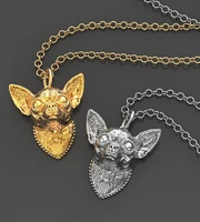 summer fashion mini chihuahua necklace metal cartoon dog pendant jewelry golden colors plated 12 pcslot