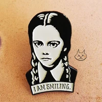 adams family brooch i am smiling wednesday enamel pin hard lapel pins figure girl broche jewelry accessories punk fun gift
