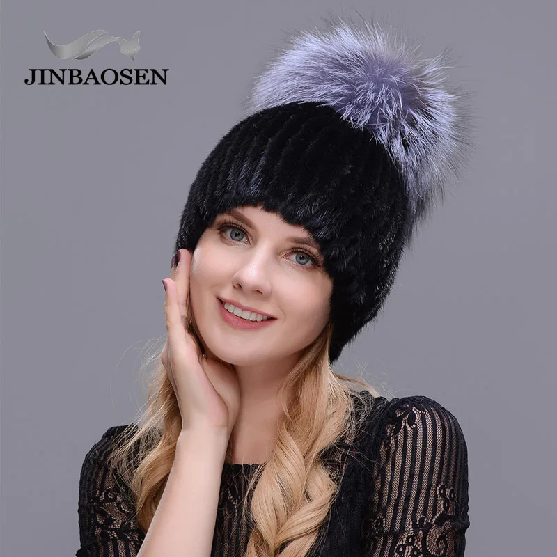 JINBAOSEN новая популярная русская меховая шапка норковая мех лисы вязаная зима
