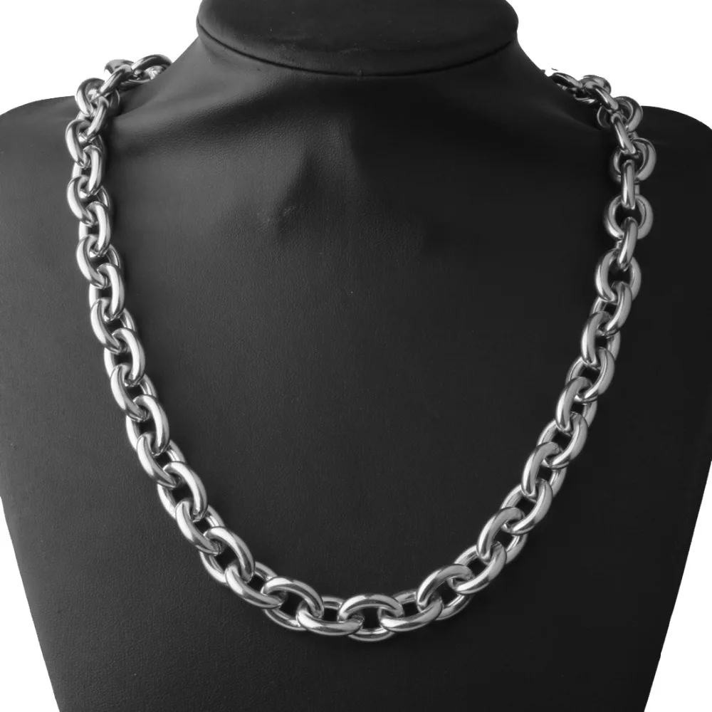 

15mm width Mens Necklace Chain Silver Stainless Steel Heavy Rolo Necklace 18"-40"