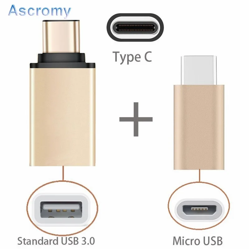 Адаптер Ascromy 2 в 1 с USB C OTG Type на Micro для Xiaomi mi mix Samsung Galaxy S8 Plus Note 8 Oneplus 5 LG G6 G5 C|micro usb c