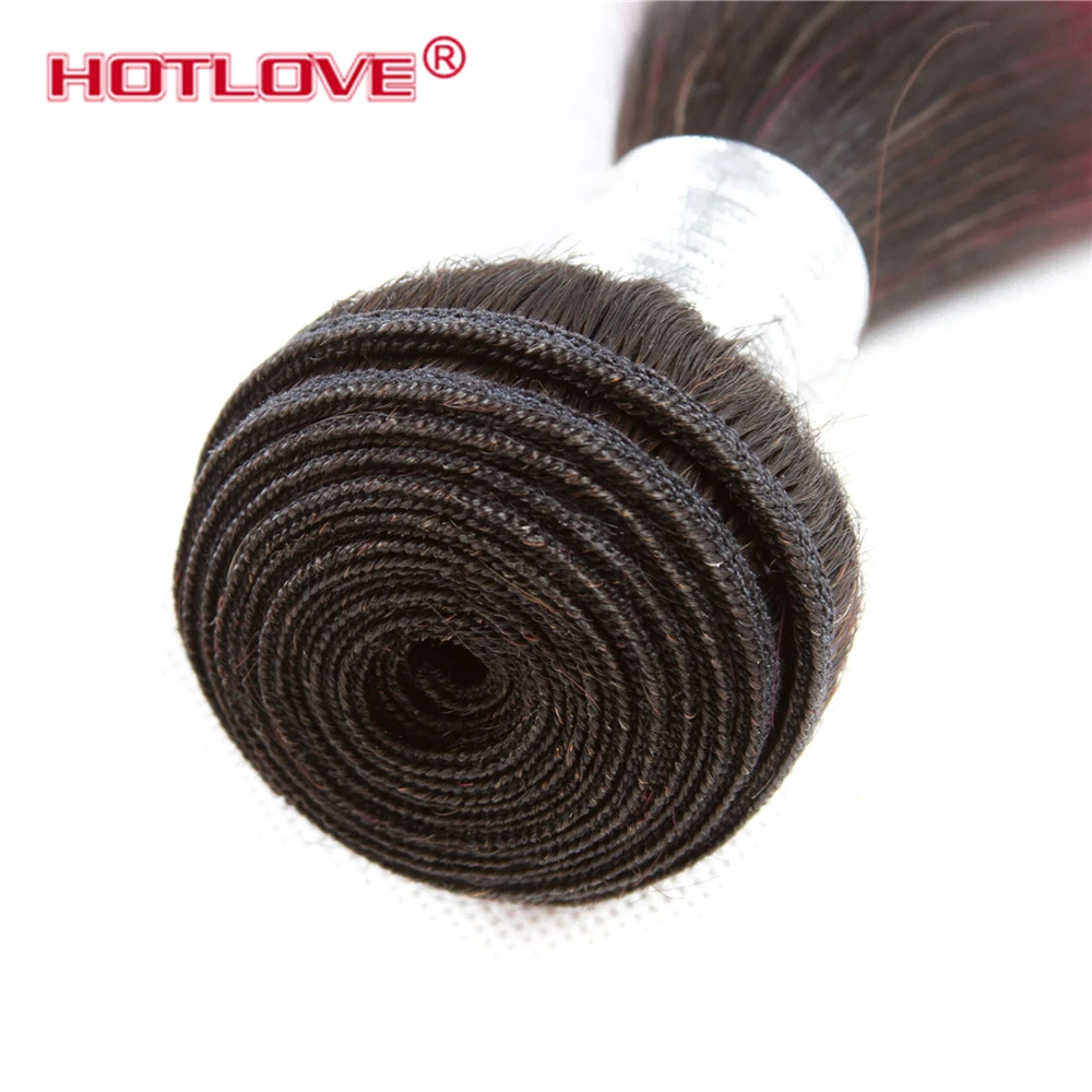 Hotlove Ombre Прямо бразильский волос Комплект с 4*4 закрытия шнурка Цвет 1B/бордовый