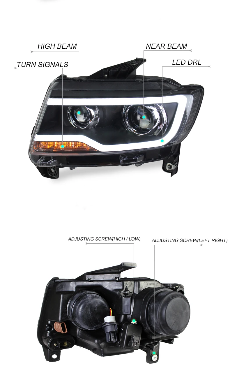 Автомобильный Стильный чехол на голову для Jeep Compass 2011- Jeep Compass светодиодный фонарь DRL Объектив Двойной Луч Биксенон HID