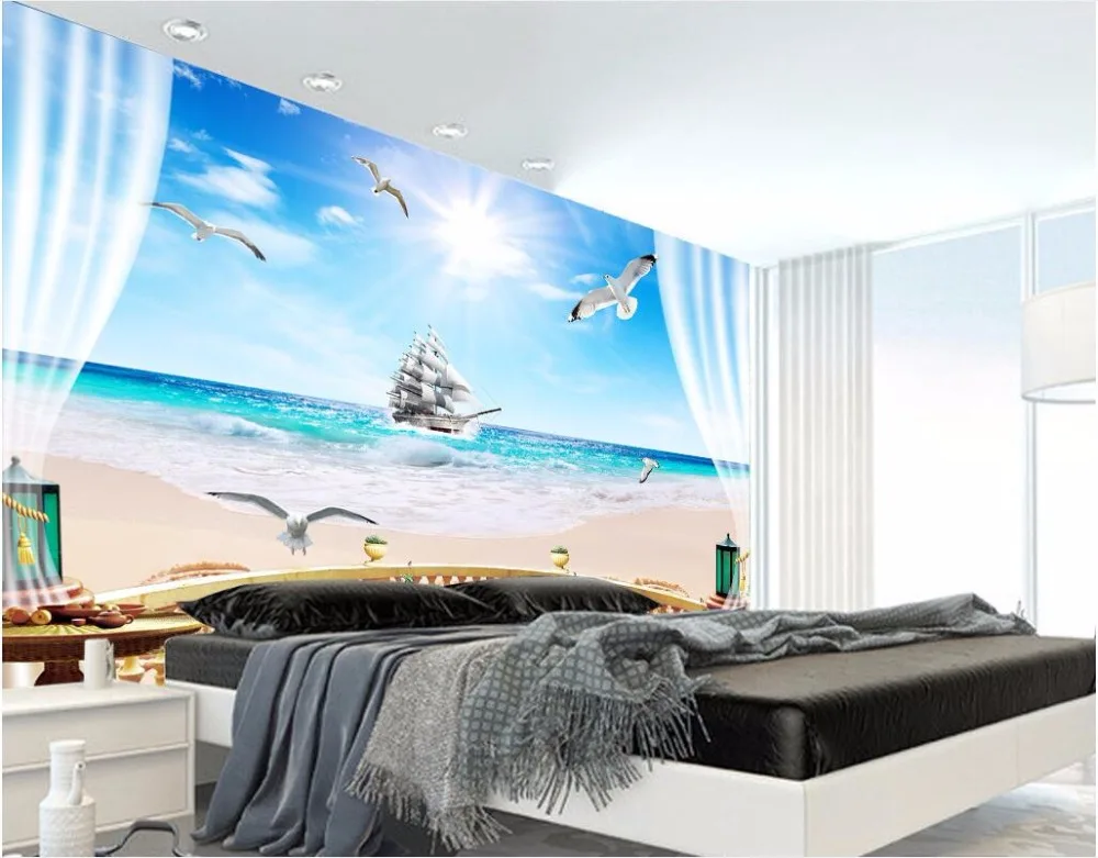 Настенные 3d обои на заказ рисунок стену балконе море парусное плавание декор для