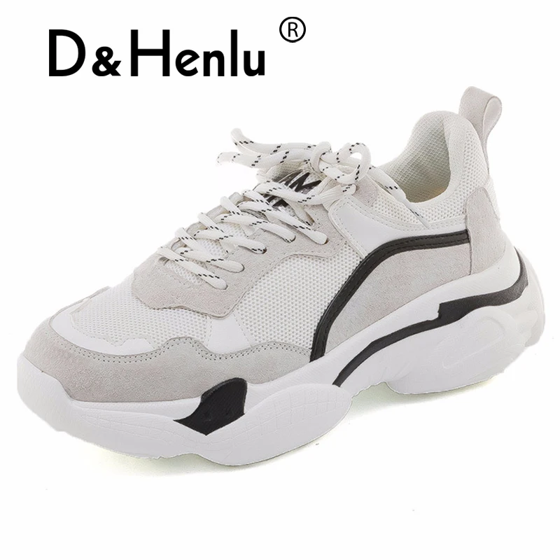 {D& Henlu}/белые кроссовки; Chaussure Femme; обувь для бега; женские дышащие кроссовки на платформе 5 см, визуально увеличивающие рост; женские кроссовки; Bambas Mujer;