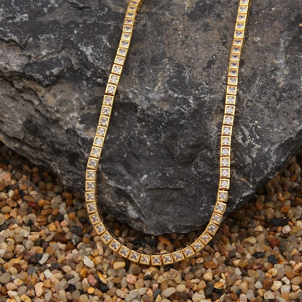 Украшения Uwin Bling сверкающие Квадратные Цветные CZ теннисные цепи ожерелья для