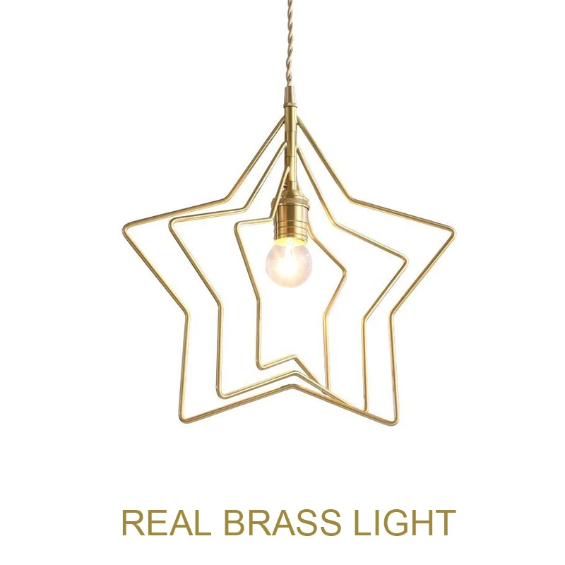 

American minimalism five-pointed star copper chandelier light lamp star LED hanging wire light for corridor dinning room