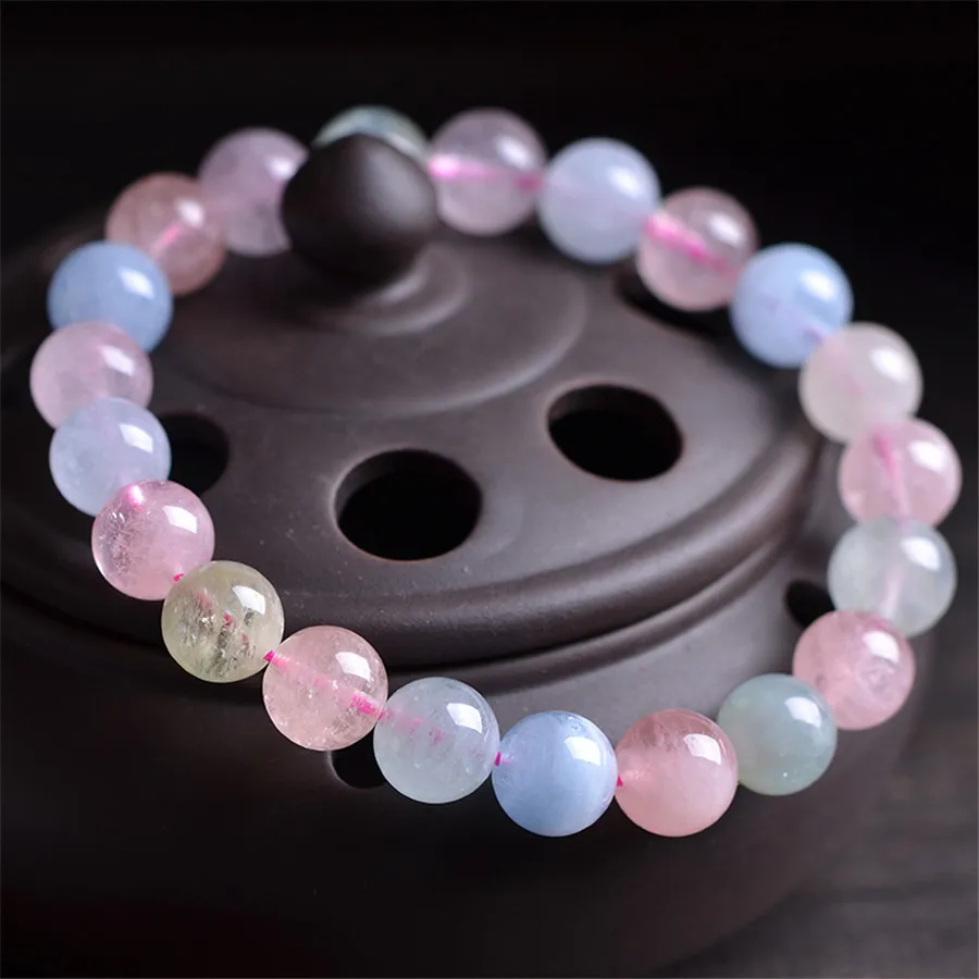 

Оригинальный красочный женский браслет Morganite натуральные лечебные камни Crystal Quartz Stretch Charm 10 мм