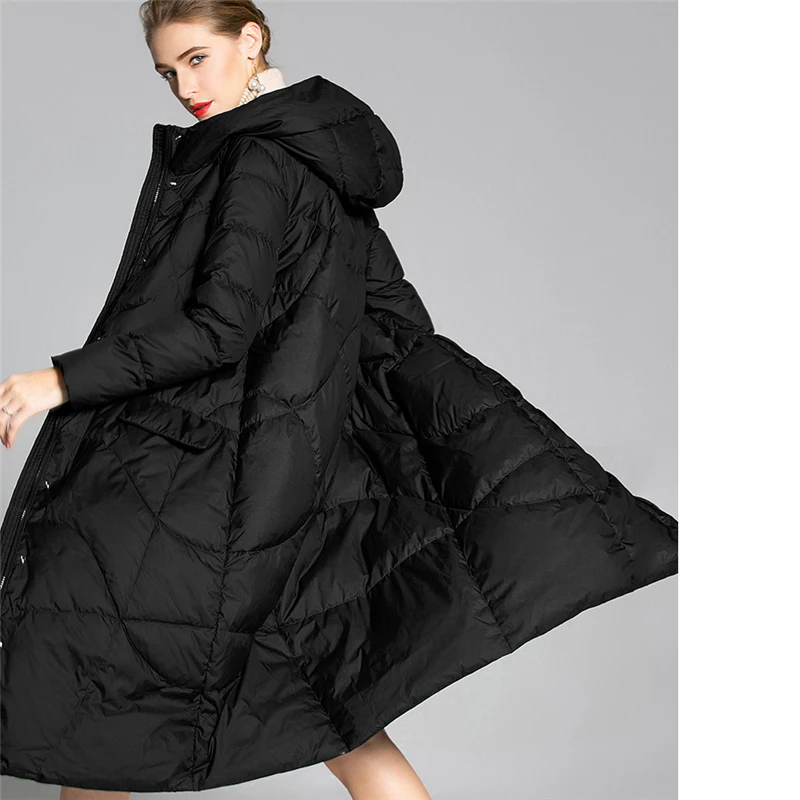 

2020 Korean New Long White duck Down Loose Women Winter Down Jacket Fashion Casual Hooded Thick Female Down Coat W122