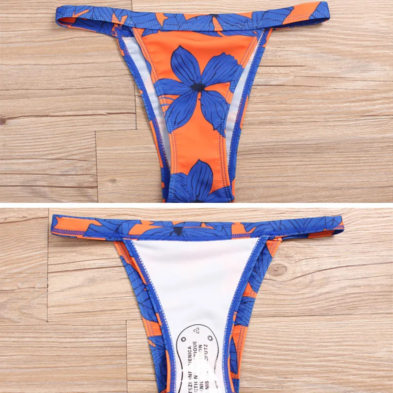 Long Sleeve Off Shoulder Bikini Bandeau Leaf Print Bathing Suit Tank Backless Swimsuit Flower Printed Set Floral Swimwear |