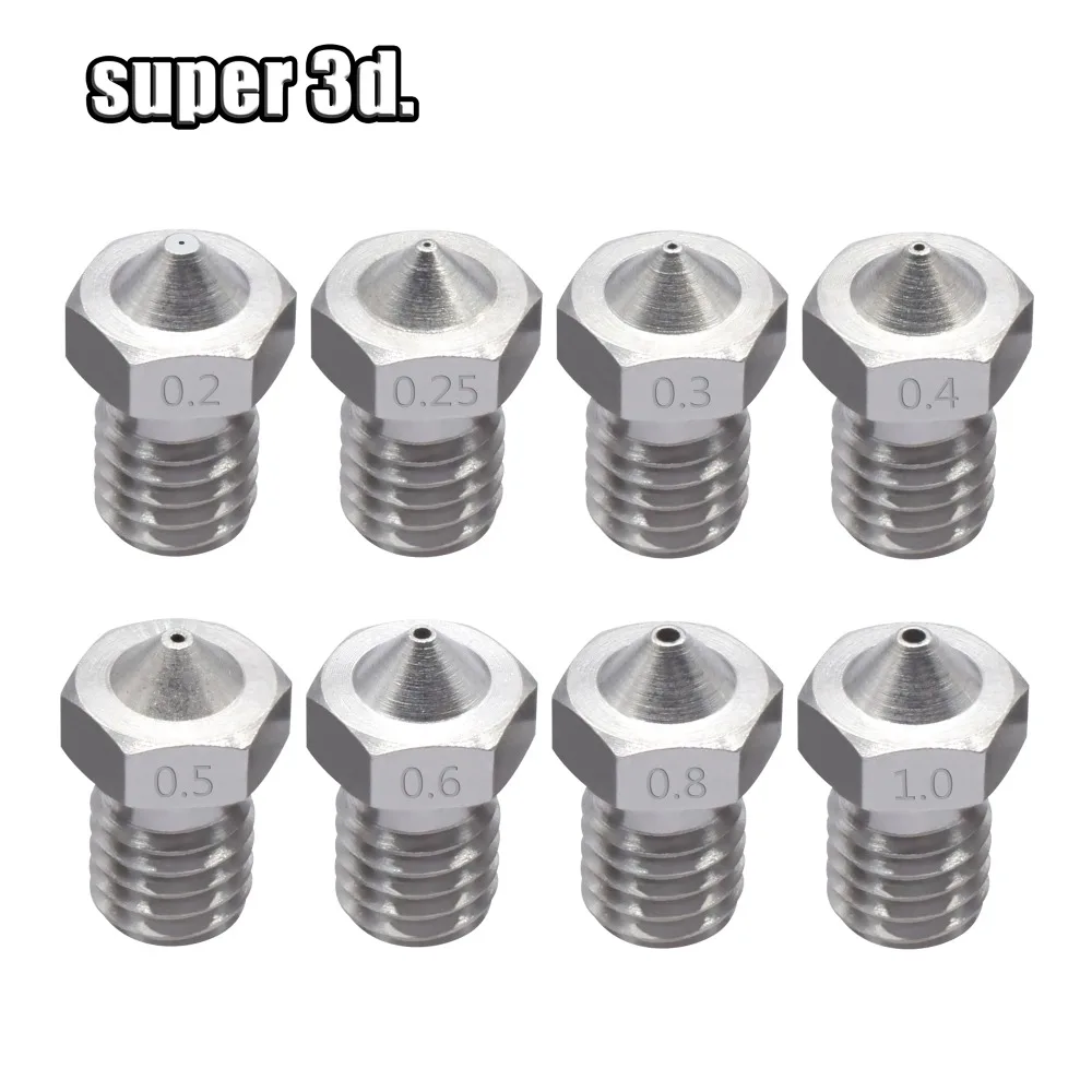 

5pcs/lot 3D Printer parts V5/V6 Stainless steel Nozzle 0.4mm /0.3mm /0.5mm /for thread M6 Extruder Head 1.75MM/3.00MM filament