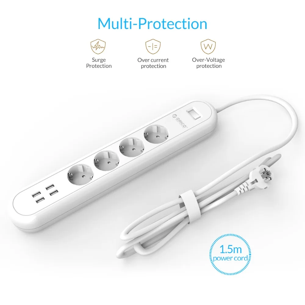 ORICO Smart EU силовая полоса 4 AC выход удлинитель с USB зарядными портами 5V2.4A * 5 20 Вт