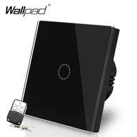 high quality eu uk standard wallpad luxury black touch crystal glass 1 gang wireless remote control light switches free shipping