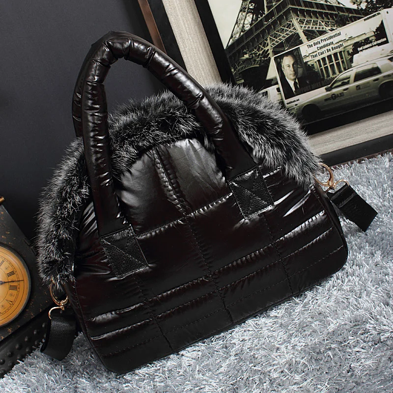 

2021 New Luxury Handbags Women Designer Rabbit Fur Bags New winter Down Bag Soft Space Cotton Shell Bags Women Shoulder Bag