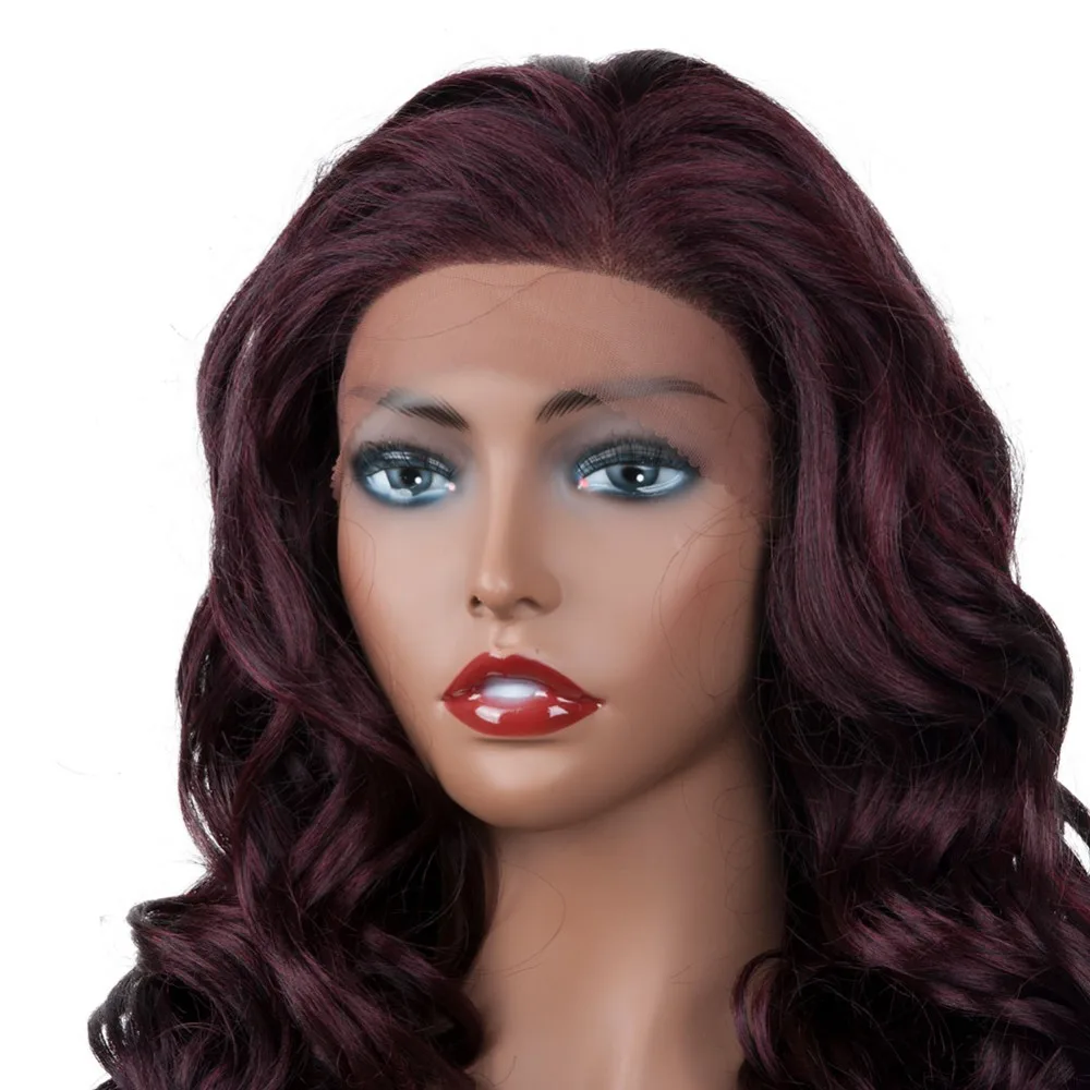 High Quality Body Wave Synthetic Lace Front Wigs Rose Color 24 Inch Glueless 150% Density For Black Women | Шиньоны и парики