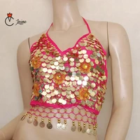 kids professional competition dance top sequins gold coins top girls dance clothes toptees