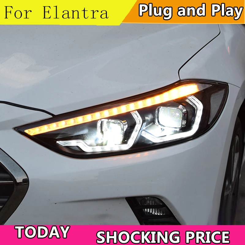 Стайлинг автомобиля для фары Hyundai Elantra 2016 2019 светодиодный ные DRL Bi Xenon Lens дальний