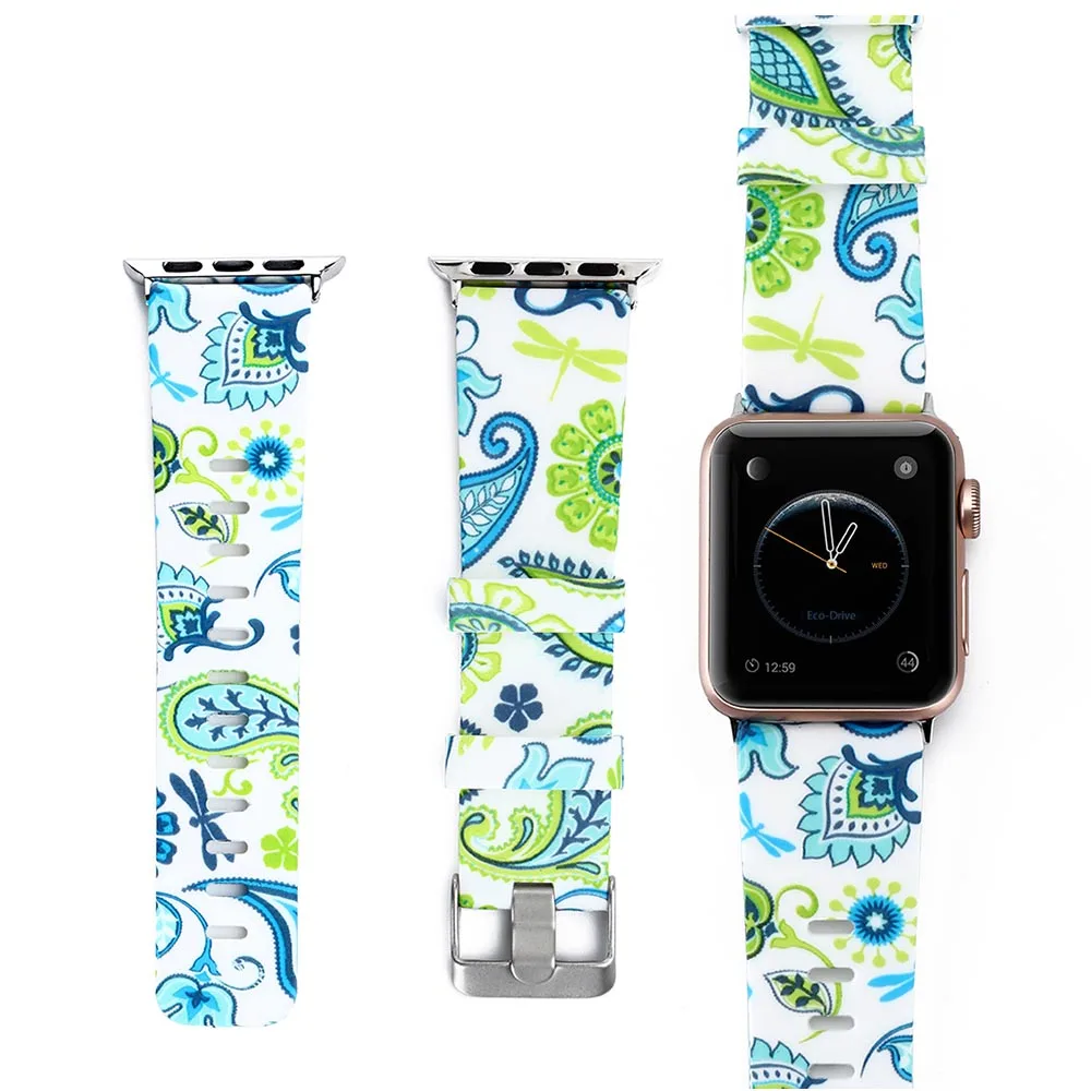 F Цветочные полосы для Apple watch Series 5 4 3 2 1 40 мм 44 мм силиконовый ремешок с принтом для iWatch Series 4 3 2 38 мм 42 мм - Цвет ремешка: F