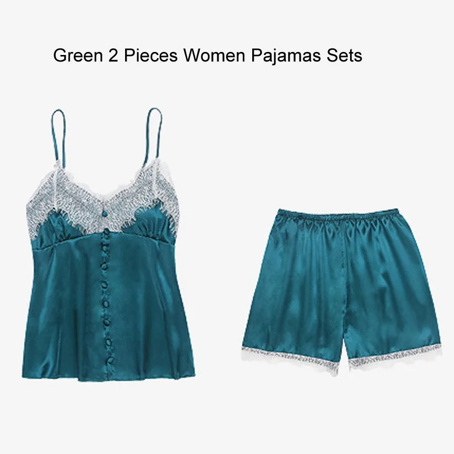 Green Pajama Set (4) Сексуальный халат и платье наборы для женщин атласная одежда для сна комплект из 5 предметов летний домашний вечерний комплект с платьем Slik кружевное ночное белье халат сексуальное ночное платье - Цвет: Green Pajama Set (4)