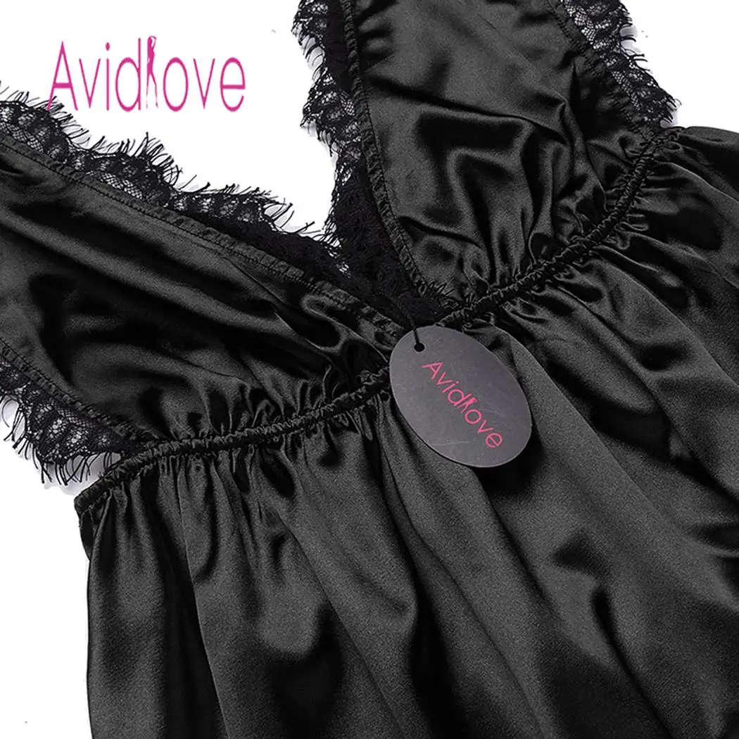 Женское ночное платье Avidlove атласная кружевная ночная сорочка с острым вырезом и
