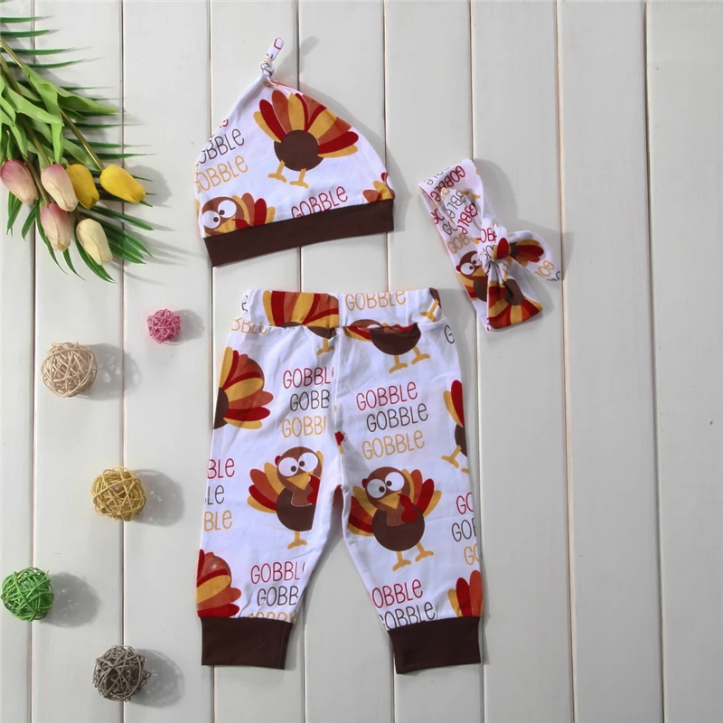 Thanksgiving Baby Unisex Clothes Set Newborn Boy Girl Fall Outfit 2017 New Bebes Tops Romper Pants Hat Headband | Детская одежда и