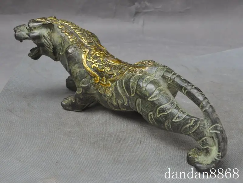 

Christmas old china fengshui bronze gilt animal zodiac tiger beast roaring lucky statue Halloween