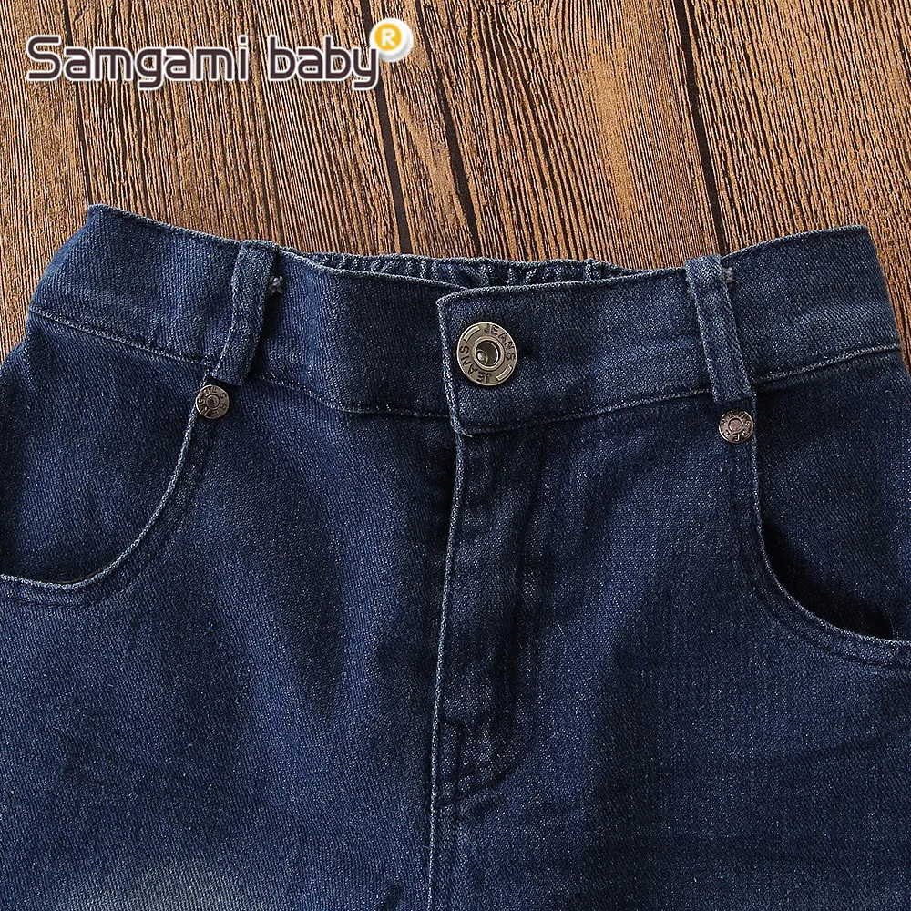 SAMGAMI BABY Retail Kids Clothing Set Black Short Sleeve T-shirt+denim Shorts 2pcs Outfit Baby Boy Clothes Summer Casual Style | Детская