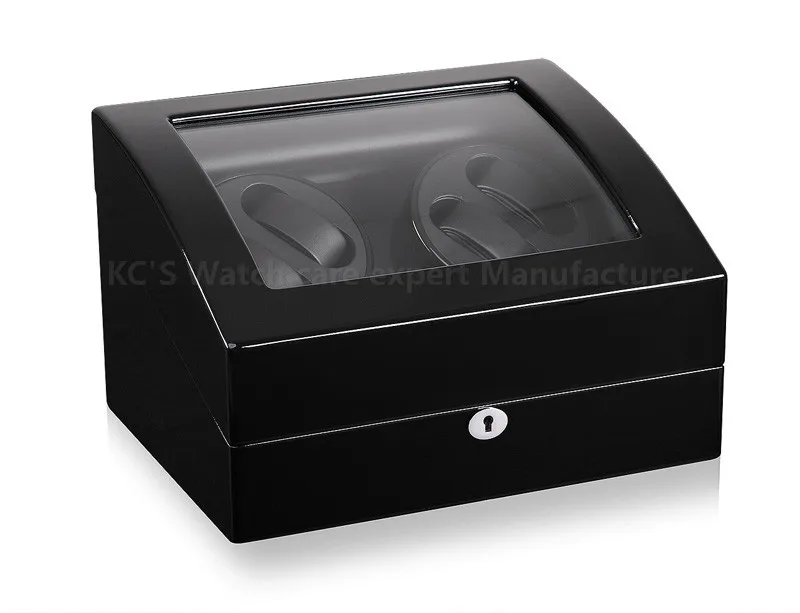 Роскошный черный кожаный и древесины автоматический поворот 4 + 6 часы намотки