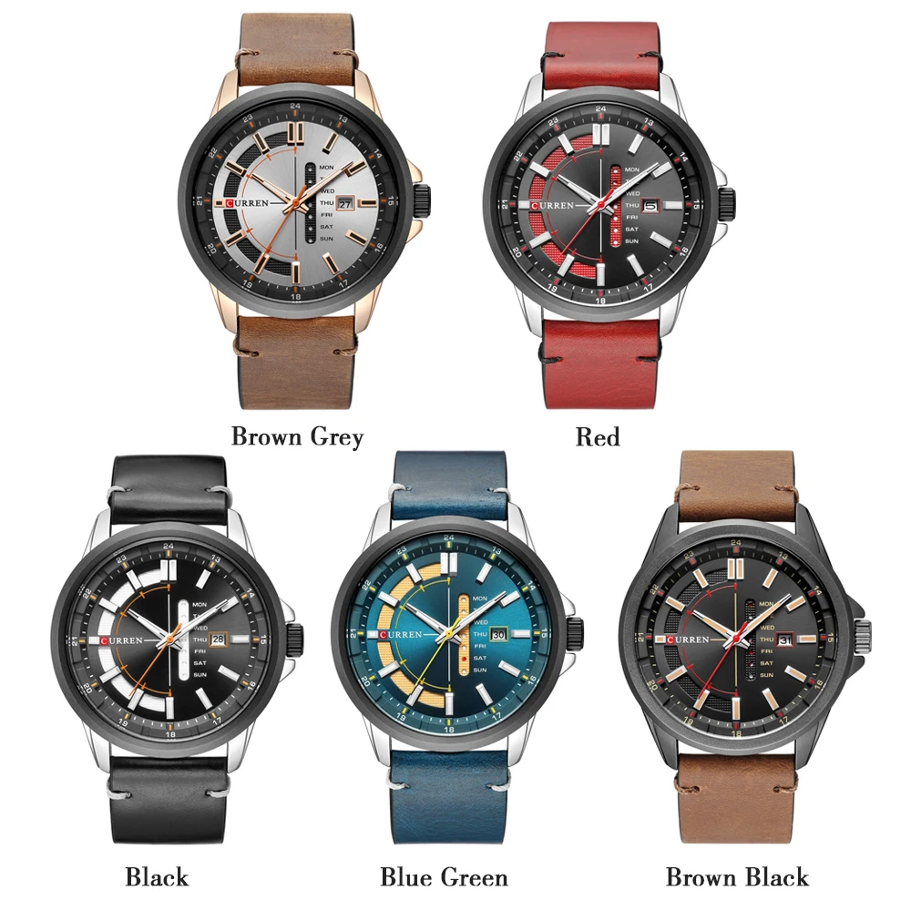 Часы CURREN Мужские армейские спортивные с кожаным ремешком и секундомером