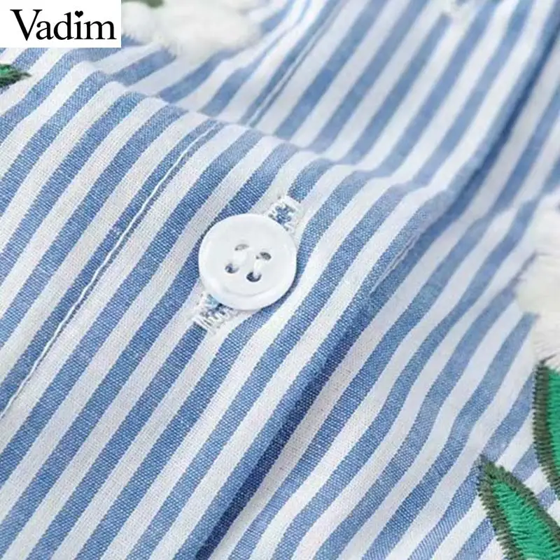 Vadim Женская Повседневная полосатая блуза с принтом вышивка отложной воротник