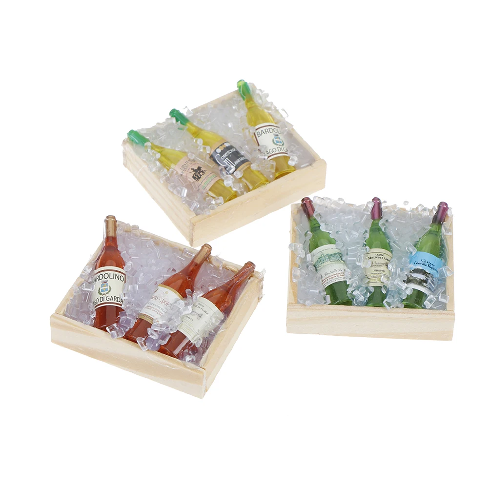 

Mini Ice Wine Bottle Set with Box Simulation Drinks Model Toys for Doll House Decoration 1/12 Doll house Miniature Accessories