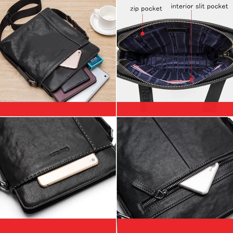 BISON DENIM натуральная кожа мужская сумка растительного дубления мессенджер модная