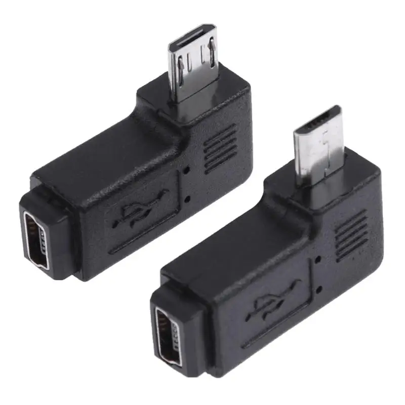 2 шт. микро USB Женский к Мини Мужской адаптер мини Micro разъем левый/правый угол 90