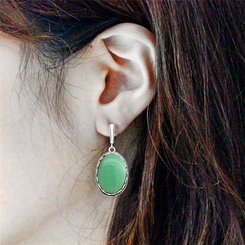 Большой овальный Натуральный камень серьги для Для женщин полые цветок Подвеска