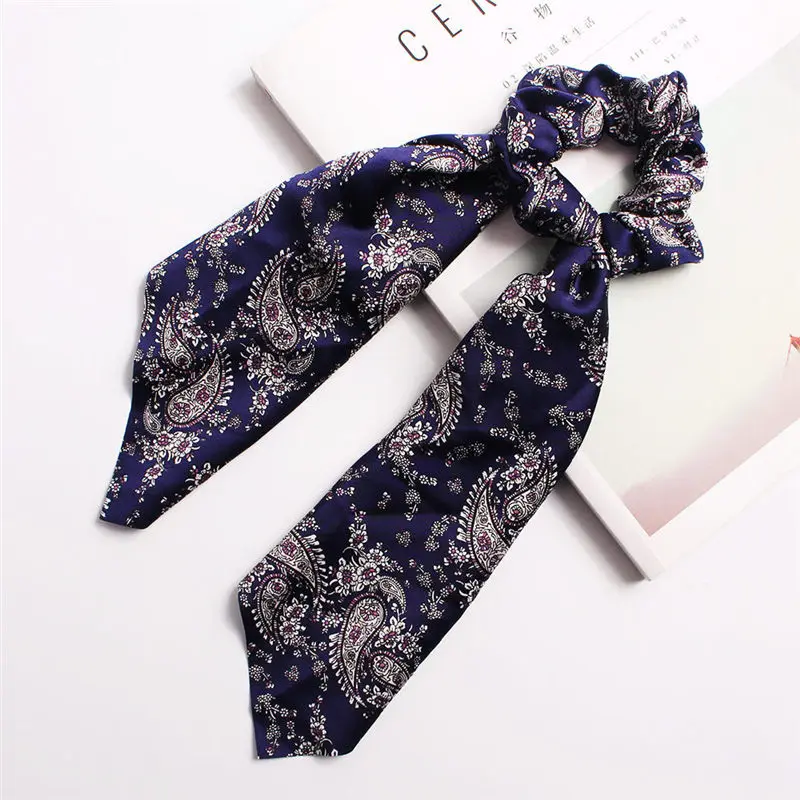 navy blue scrunchie Модные женские резинки для волос с грушами, эластичный платок для волос, резинки для волос,, конский хвост, повязка на голову для девочек, аксессуары - Цвет: navy blue scrunchie