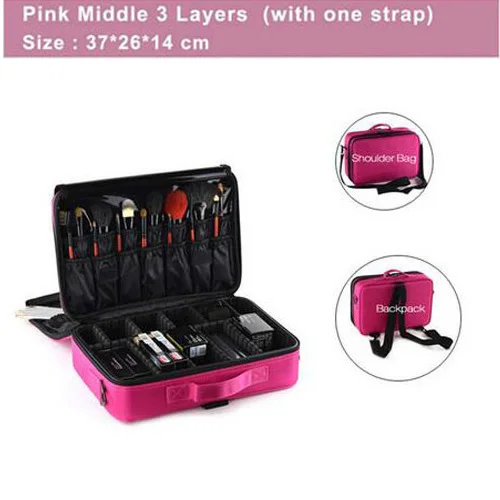 pink M 3 Layers Soomile Брендовая женская Профессиональная Большая емкость органайзер для макияжа Bolso Mujer многослойный Чехол для костюма косметический чехол женская косметичка - Цвет: pink M 3 Layers