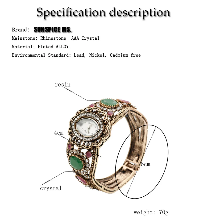 SUNSPICE-MS кварцевые наручные часы Ретро Винтаж браслет манжеты женские античное