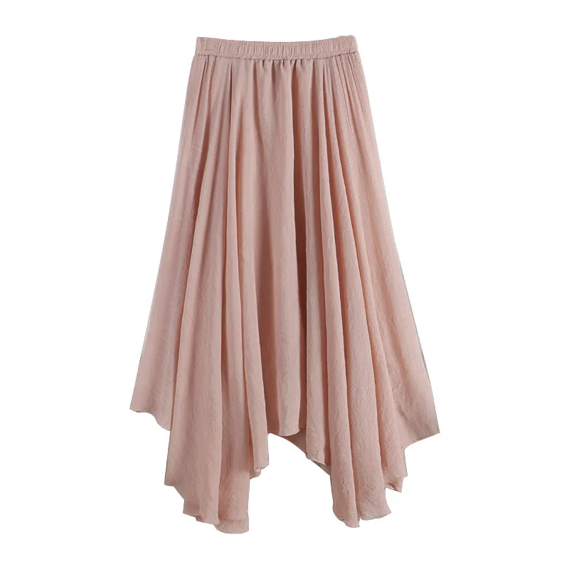 Летние льняные юбки эластичные Высокие Низкие Необычные трапециевидные крутые и